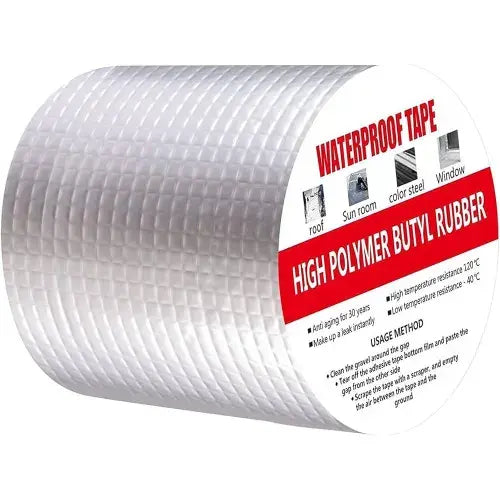 Waterproof Butyl Tape 4 Inch × 5 Metre — Roof Leakage Repair Tape, Aluminium Foil Rubber Seal for Wall Crack, Water Tank, Pipe & Window Gap